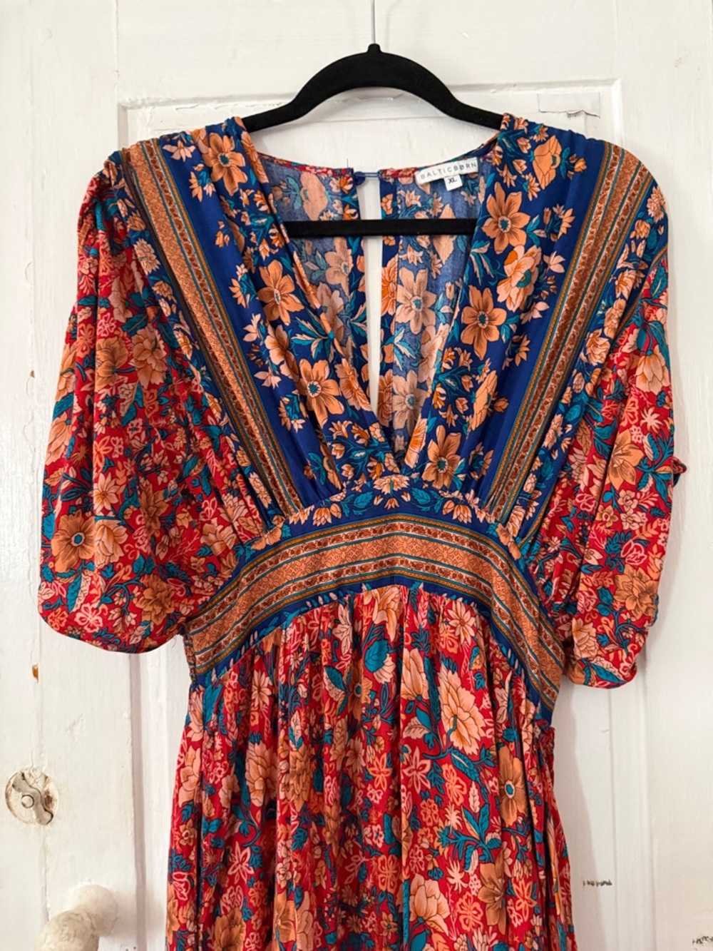 Baltic Born Red and Navy Floral V‑Neck Maxi Dress - Picture 3 of 4